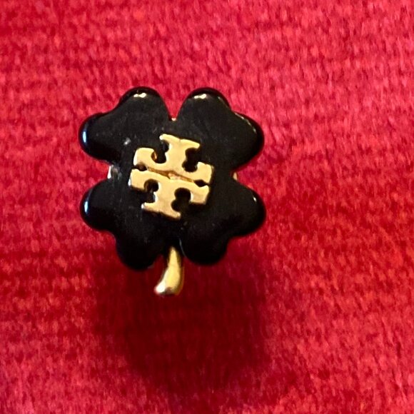 Tory Burch Resin Clover Stud Earrings Black Yellow Gold - Picture 4 of 7